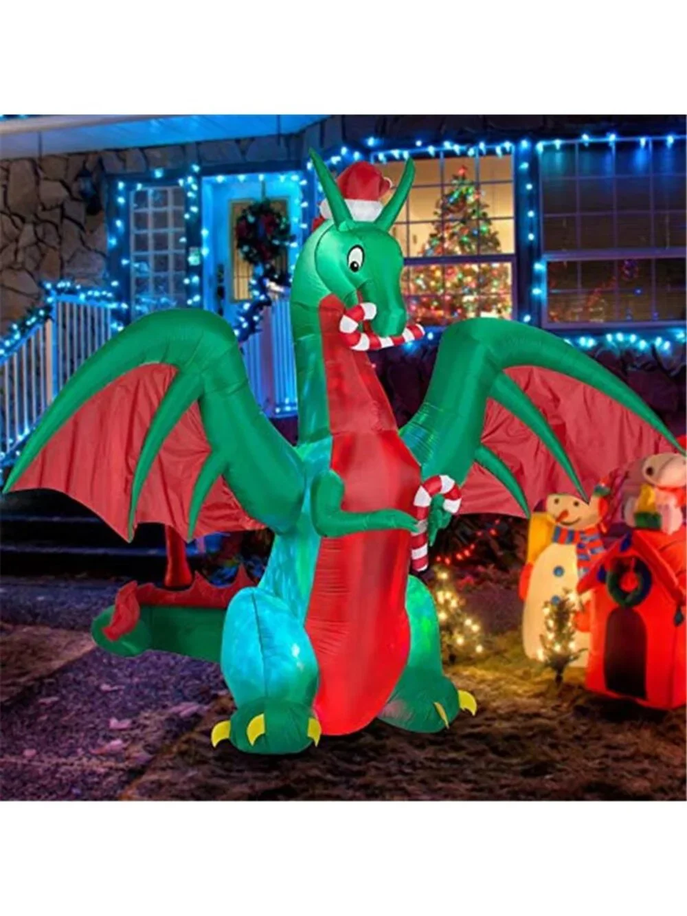 8ft Inflatable Christmas Dragon with Candy Disco Light